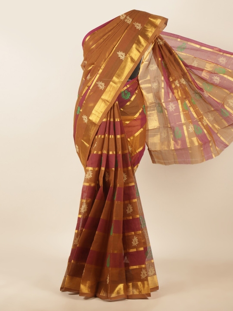 

Pothys Brown & Maroon Striped Zari Pure Cotton Saree