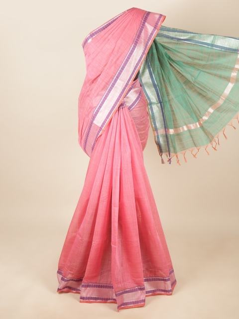 

Pothys Pink & Green Zari Silk Cotton Saree