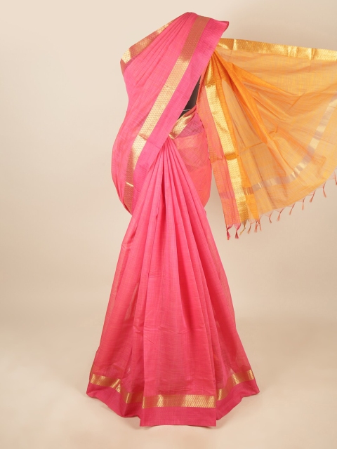 

Pothys Pink & Orange Zari Silk Cotton Saree