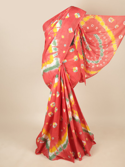 

Pothys Coral Pink & Yellow Tie and Dye Pure Cotton Saree