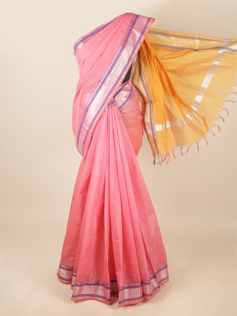

Pothys Pink & Orange Zari Silk Cotton Saree