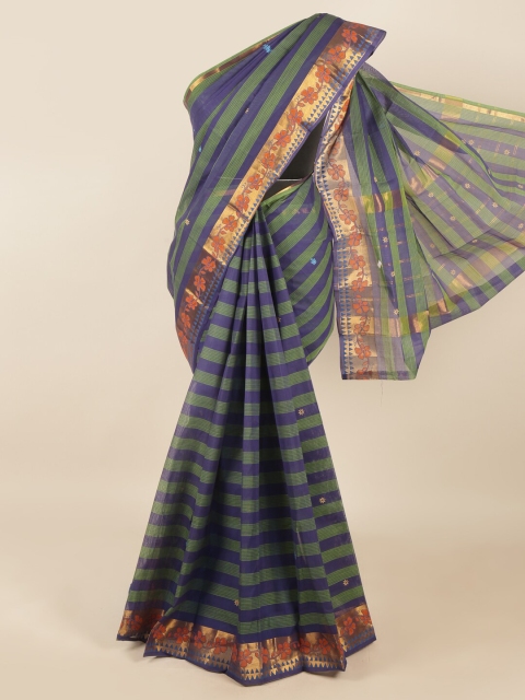 

Pothys Blue & Green Striped Zari Pure Cotton Saree