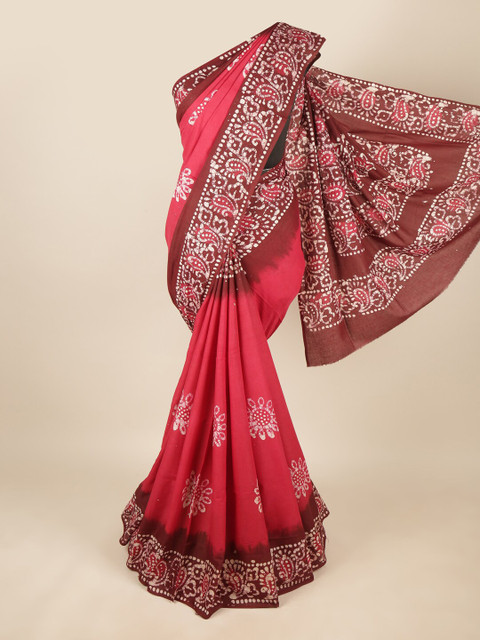 

Pothys Pink & Maroon Batik Pure Cotton Saree