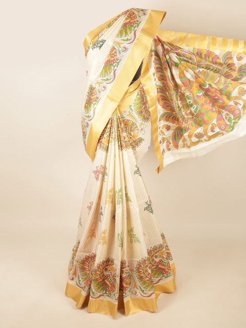 

Pothys Cream-Coloured & Orange Ethnic Motifs Zari Pure Cotton Saree