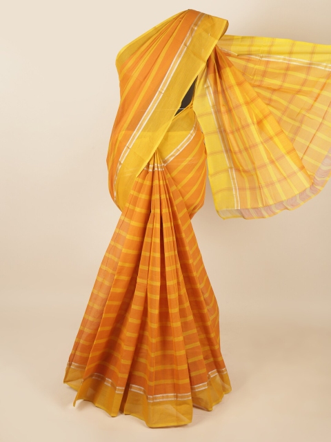 

Pothys Mustard Yellow & Orange Striped Pure Cotton Saree