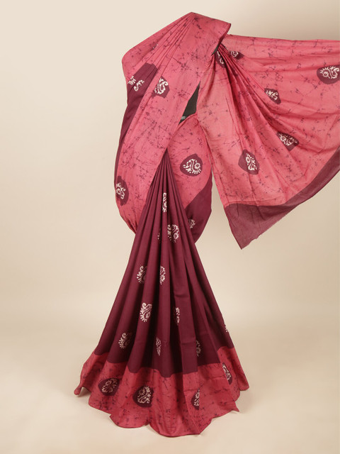 

Pothys Maroon & Pink Batik Printed Pure Cotton Saree