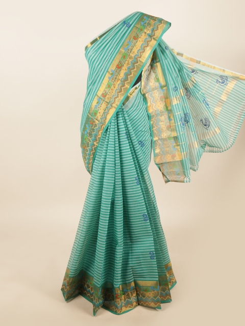 

Pothys Green & Gold-Coloured Striped Zari Pure Cotton Saree