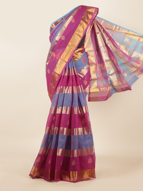 

Pothys Magenta & Blue Striped Zari Pure Cotton Saree