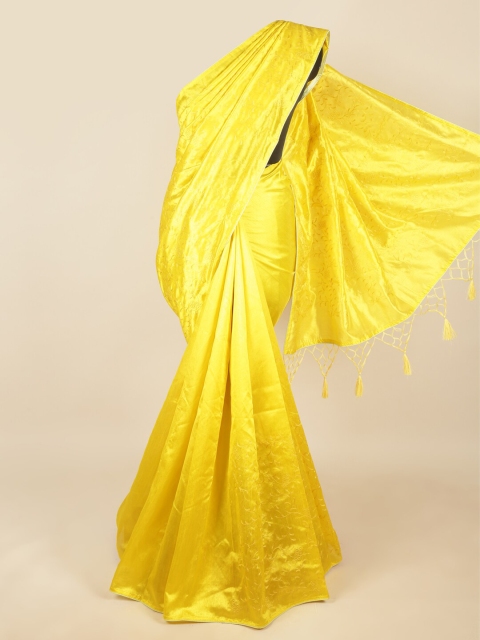 

Pothys Yellow Floral Embroidered Art Silk Saree