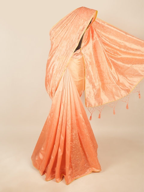

Pothys Peach-Coloured & Yellow Floral Embroidered Art Silk Saree