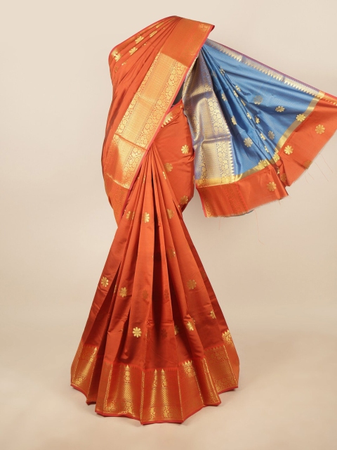 

Pothys Orange & Blue Woven Design Zari Saree