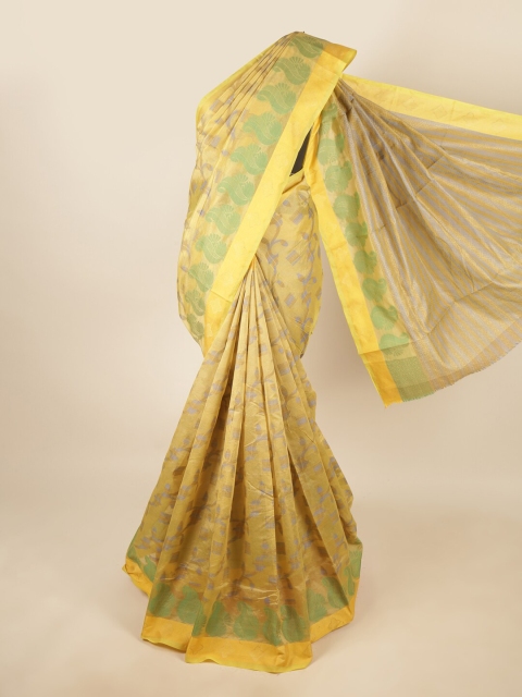 

Pothys Green & Yellow Ethnic Motifs Woven Saree