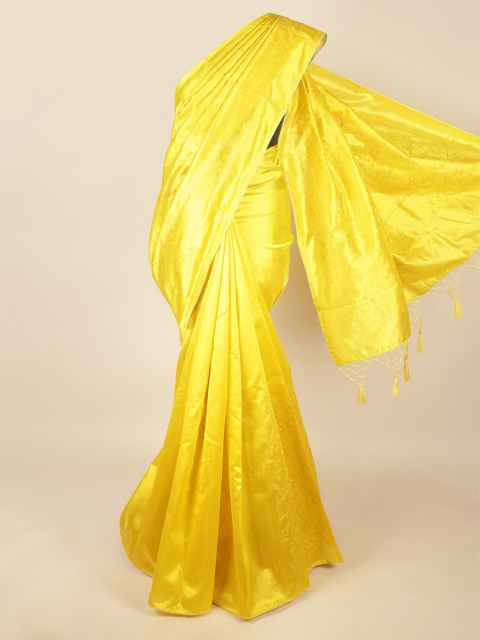 

Pothys Yellow Floral Embroidered Art Silk Saree