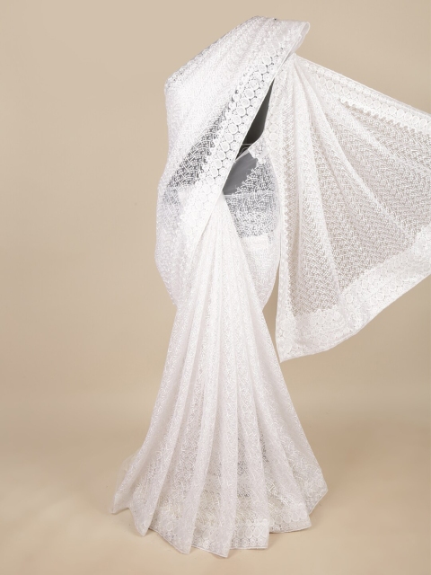 

Pothys White Floral Embroidered Net Saree