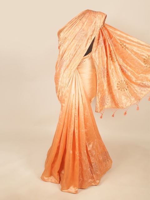 

Pothys Peach-Coloured Ethnic Motifs Embroidered Art Silk Saree