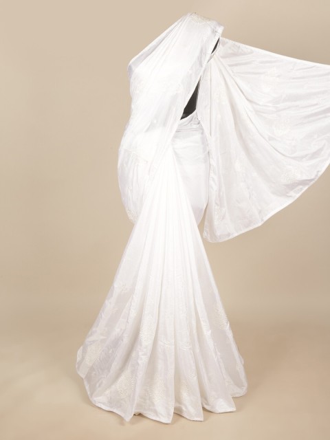 

Pothys White Ethnic Motifs Embroidered Art Silk Saree