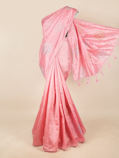 

Pothys Pink & Blue Ethnic Motifs Embroidered Art Silk Saree