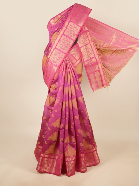 

Pothys Magenta & Gold-Toned Floral Zari Saree