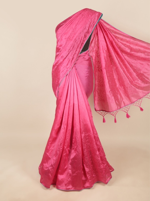 

Pothys Pink & Blue Floral Embroidered Art Silk Saree
