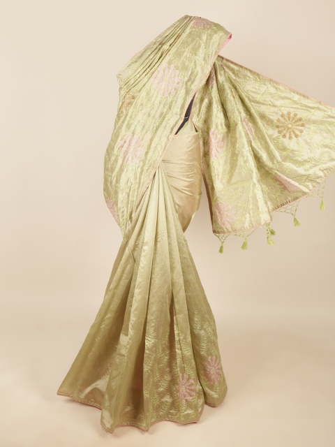 

Pothys Green & Pink Floral Embroidered Art Silk Saree