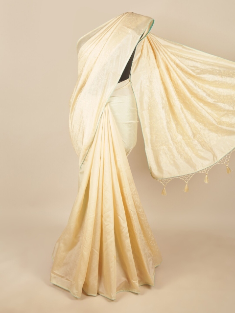 

Pothys Cream-Coloured & Green Floral Embroidered Art Silk Saree