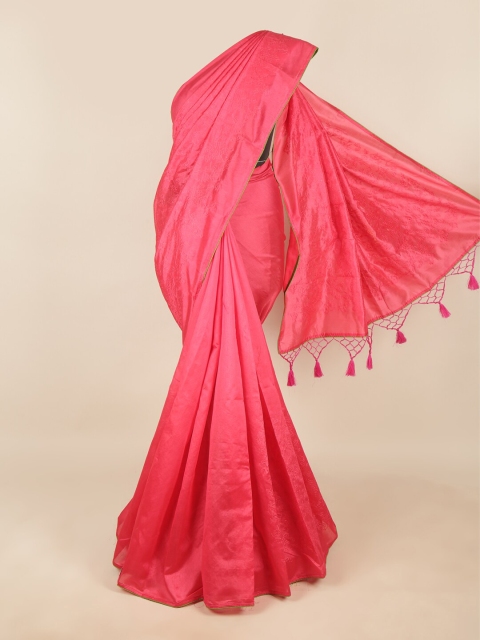 

Pothys Pink & Green Ethnic Motifs Embroidered Art Silk Saree