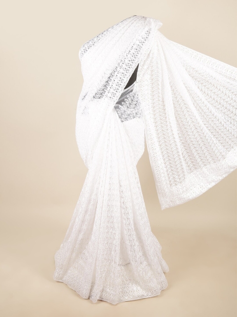 

Pothys White Floral Embroidered Net Saree