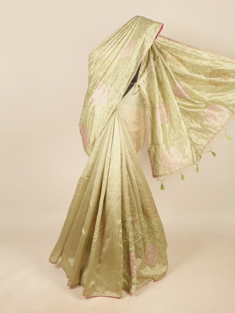 

Pothys Green & Pink Floral Embroidered Art Silk Saree