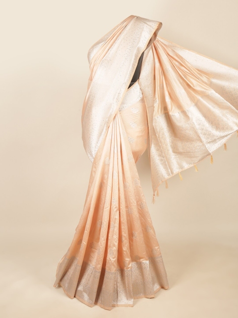 

Pothys Peach-Coloured & Silver-Toned Woven Design Zari Art Silk Saree