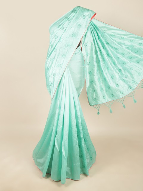 

Pothys Turquoise Blue & Pink Floral Art Silk Saree