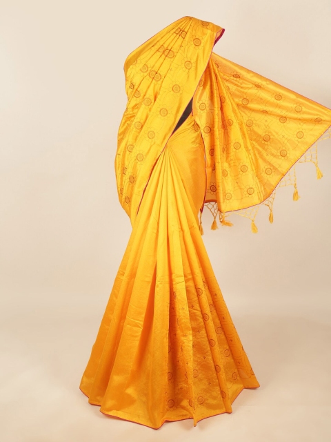 

Pothys Mustard & Magenta Floral Art Silk Saree