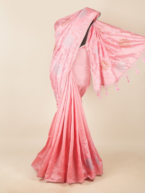 

Pothys Pink & Blue Ethnic Motifs Embroidered Art Silk Saree
