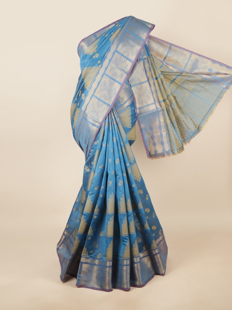 

Pothys Blue & Gold-Toned Woven Design Zari Saree