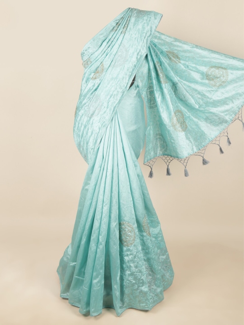 

Pothys Blue Floral Embroidered Art Silk Saree
