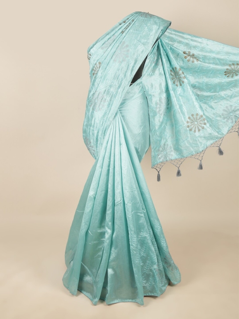 

Pothys Blue Floral Embroidered Art Silk Saree