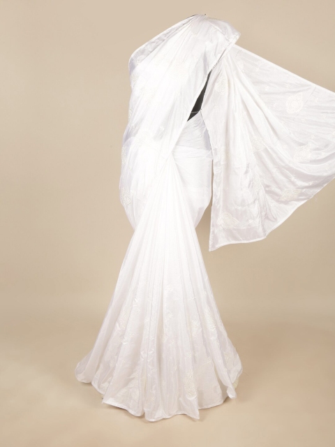 

Pothys White Ethnic Motifs Embroidered Art Silk Saree