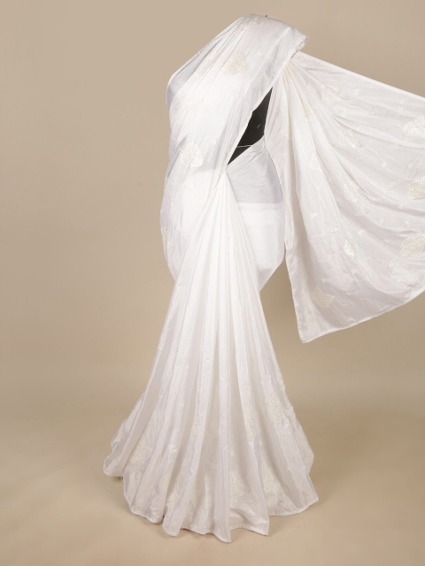 

Pothys White Floral Embroidered Art Silk Saree