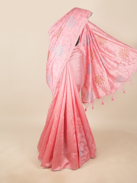 

Pothys Pink & Sea Green Floral Embroidered Art Silk Saree