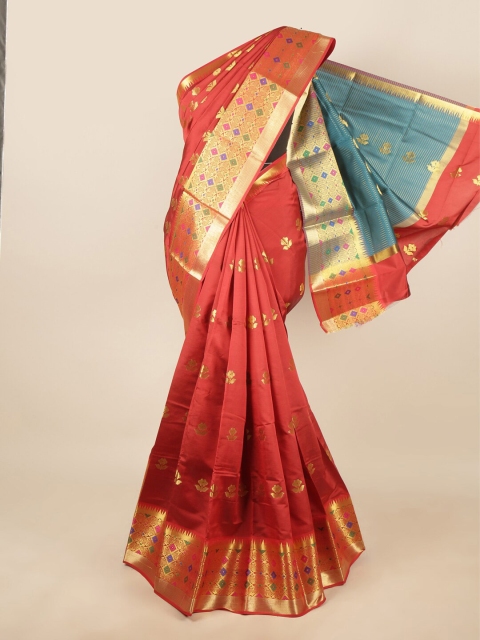 

Pothys Red & Blue Ethnic Motifs Zari Saree