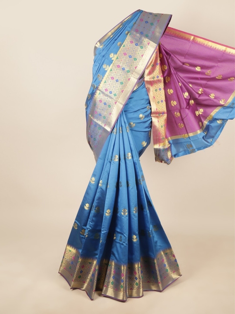 

Pothys Blue & Magenta Ethnic Motifs Woven Zari Saree