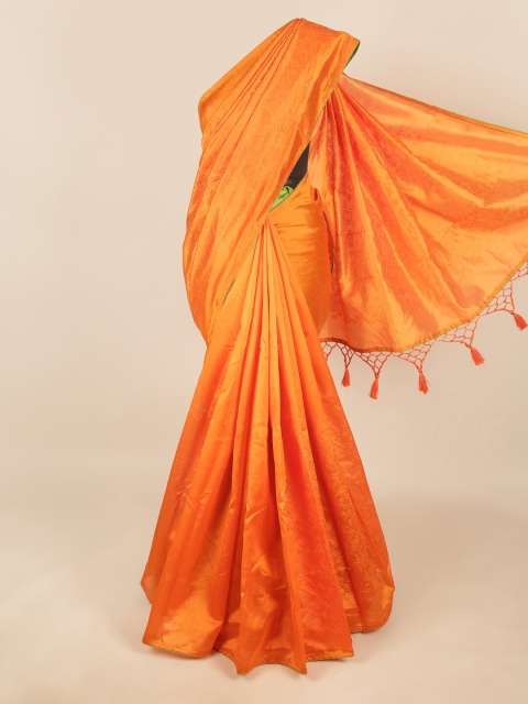 

Pothys Orange Floral Embroidered Art Silk Saree