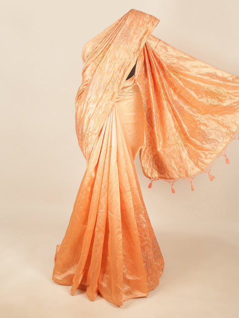 

Pothys Peach-Coloured Floral Embroidered Art Silk Saree
