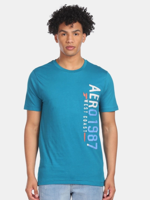 

Aeropostale Men Blue & White Typography Pure Cotton Printed T-shirt