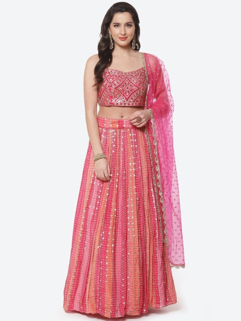 

Meena Bazaar Fuchsia Pink & Silver-Toned Ready to Wear Lehenga Choli With Dupatta