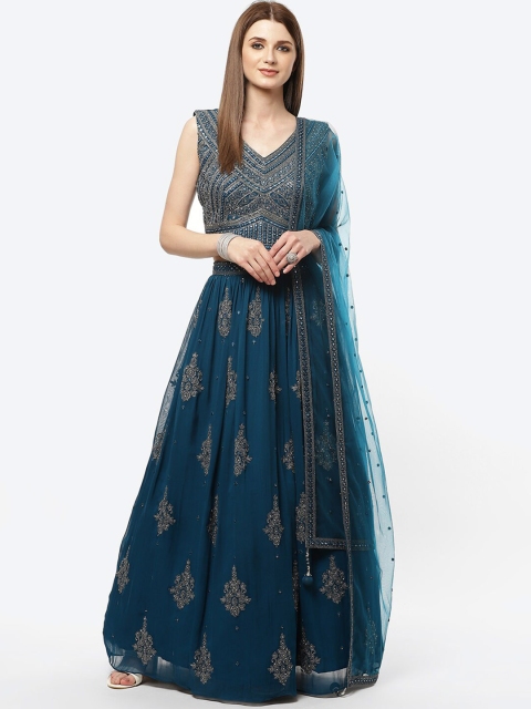

Meena Bazaar Blue Embellished Ready to Wear Lehenga & Blouse With Dupatta