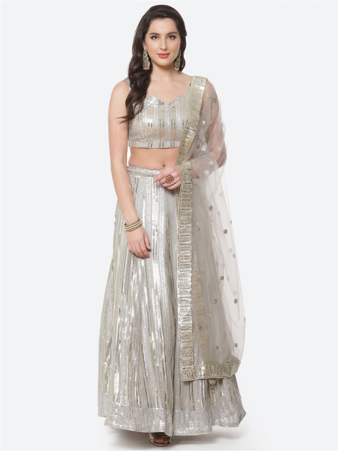 

Meena Bazaar Grey Embellished Sequinned Ready to Wear Lehenga & Blouse With Dupatta