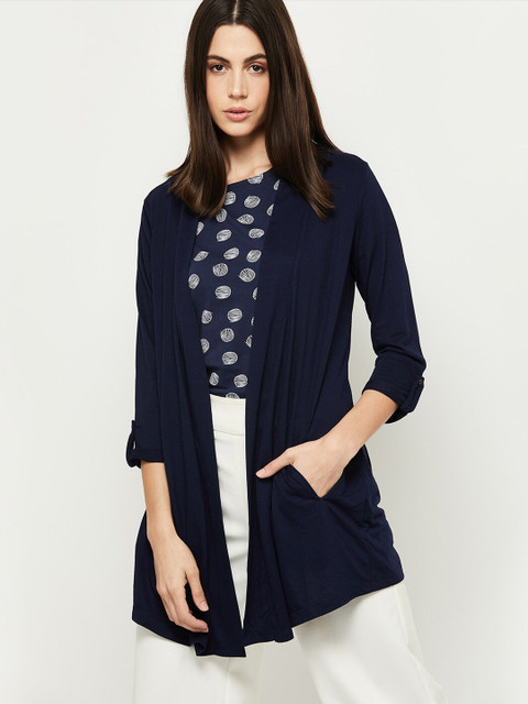 

max Women Navy Blue Longline Shrug