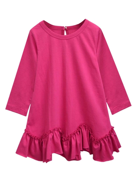 

A T U N Girls Fuchsia Solid Pure Cotton A-Line Dress