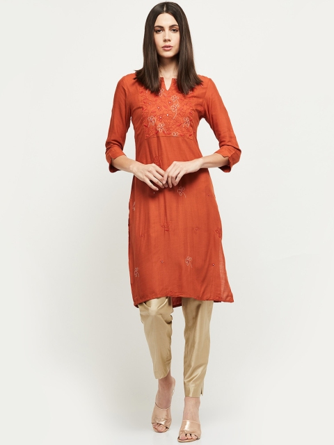 

Max Women Rust Ethnic Motifs Printed Thread Work Kurta