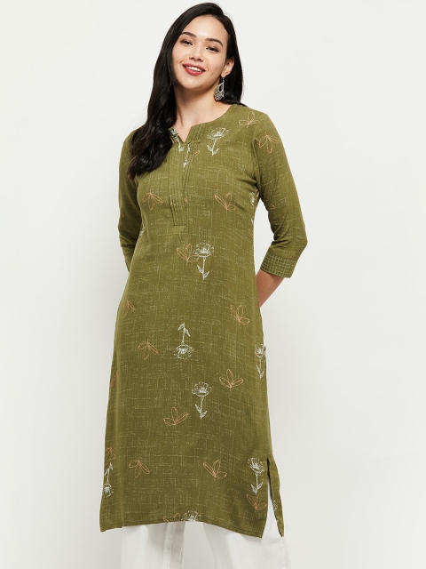

max Women Green Thread Work Kurta